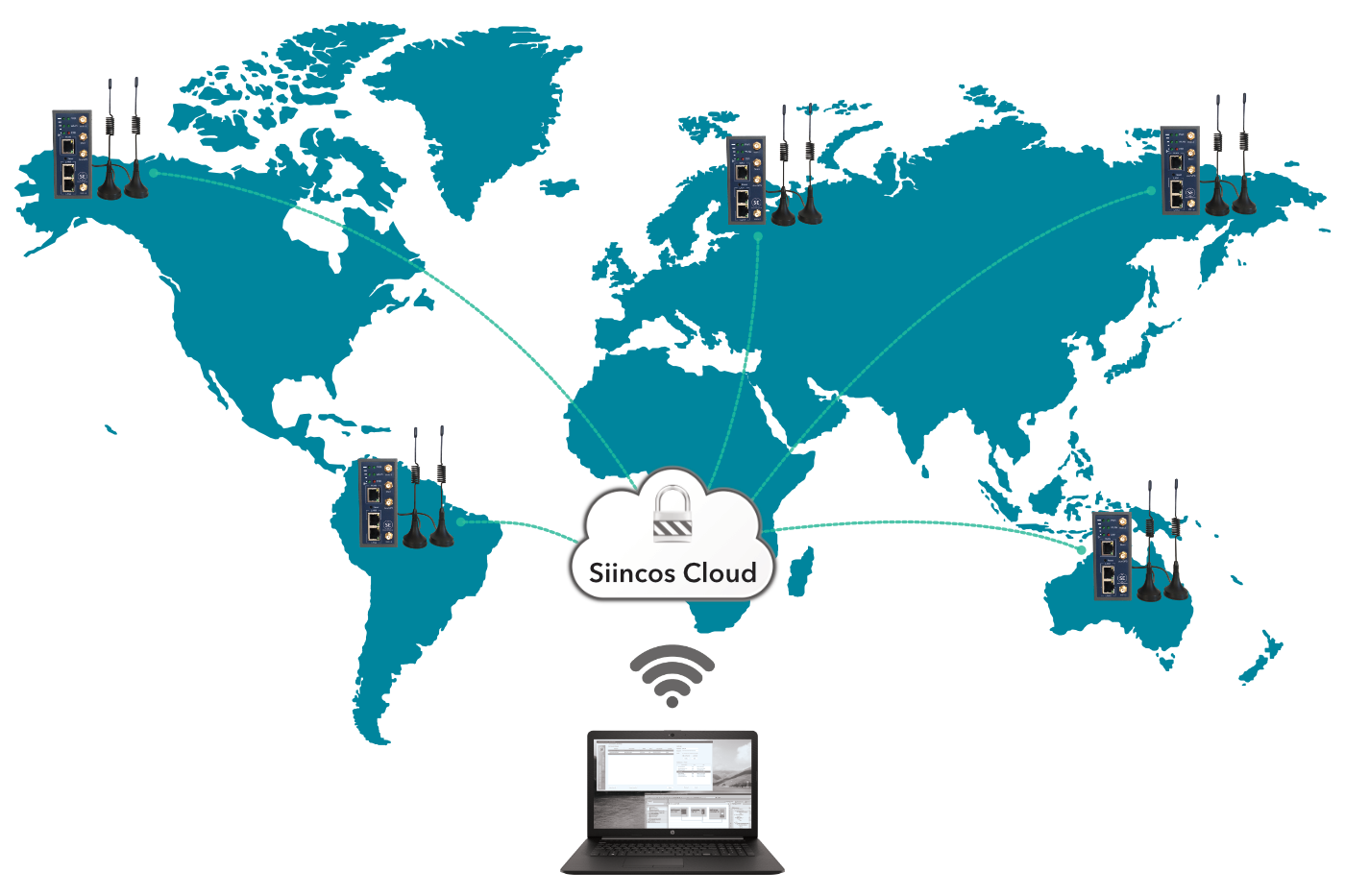 Siincos Cloud auf einer Weltkarte