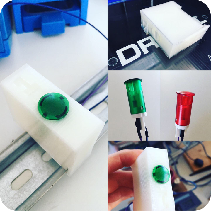 3D gedruckte LED Aufnahme für DIN Schiene, Darstellung aus unterschiedlichen Blickwinkeln