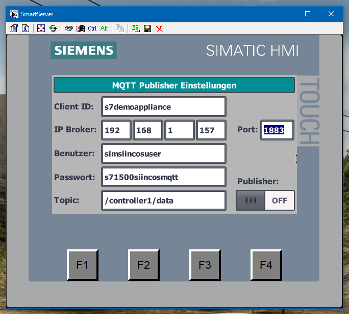 MQTT Client Einstellungen am Simatic Panel
